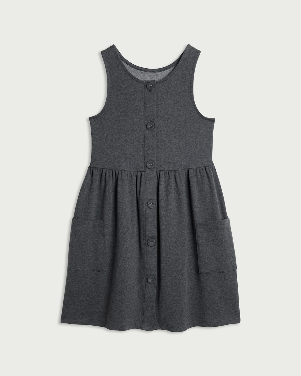 image 1 of F&F School Girls Cotton Rich Button Front Pinafore in Grey