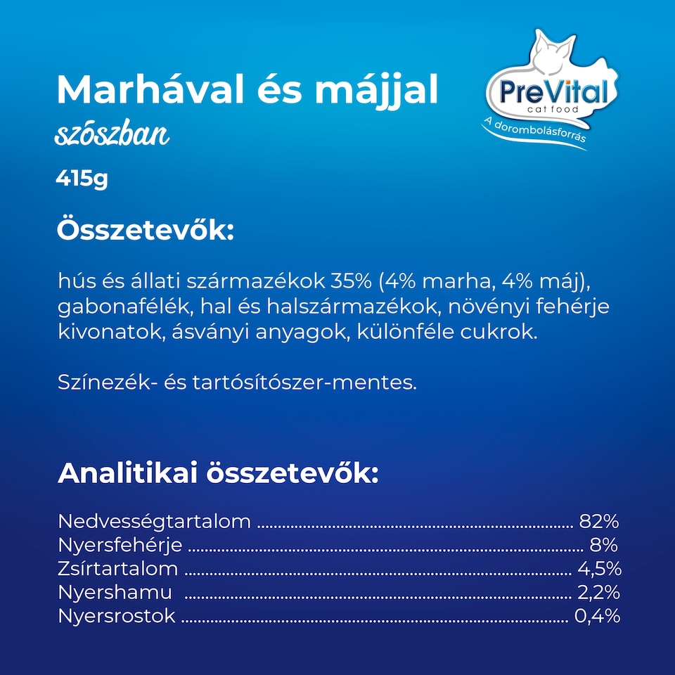 PreVital nedves macskaeledel, macskatáp felnőtt macskáknak marhával, májjal szószban konzerv 415 g  1. kép
