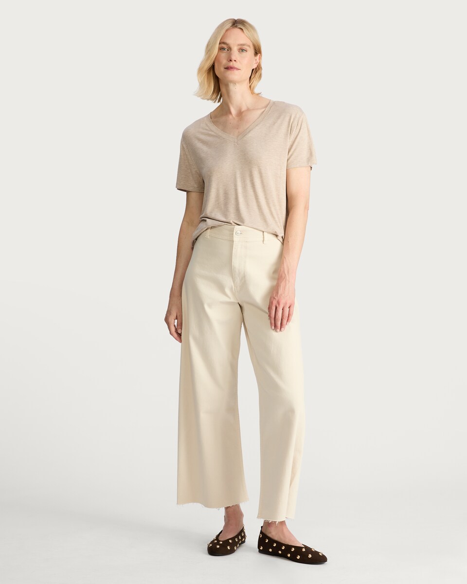 image 1 of F&F V Neck Short Sleeved T-Shirt in Neutral