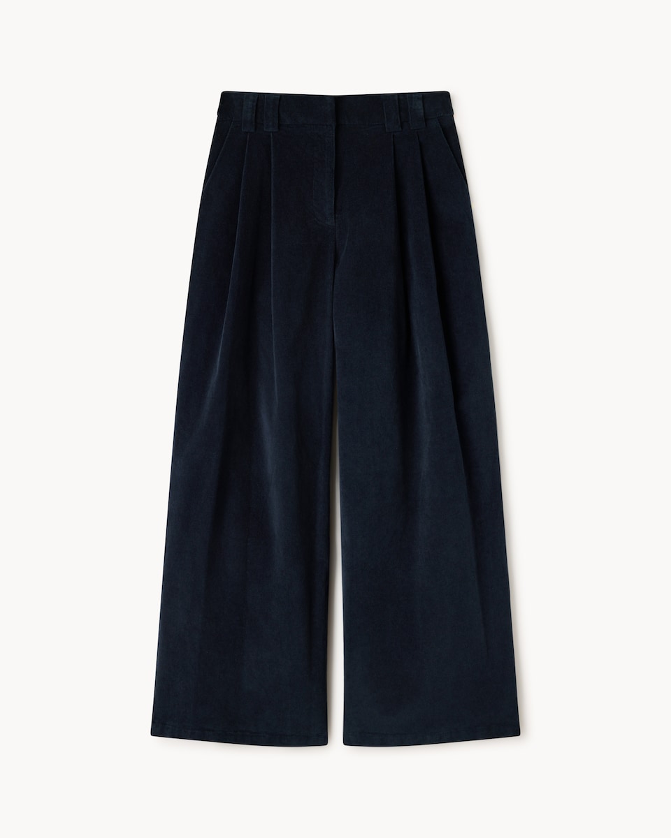 image 1 of F&F Pleated Corduroy Wide Leg Trousers in Navy