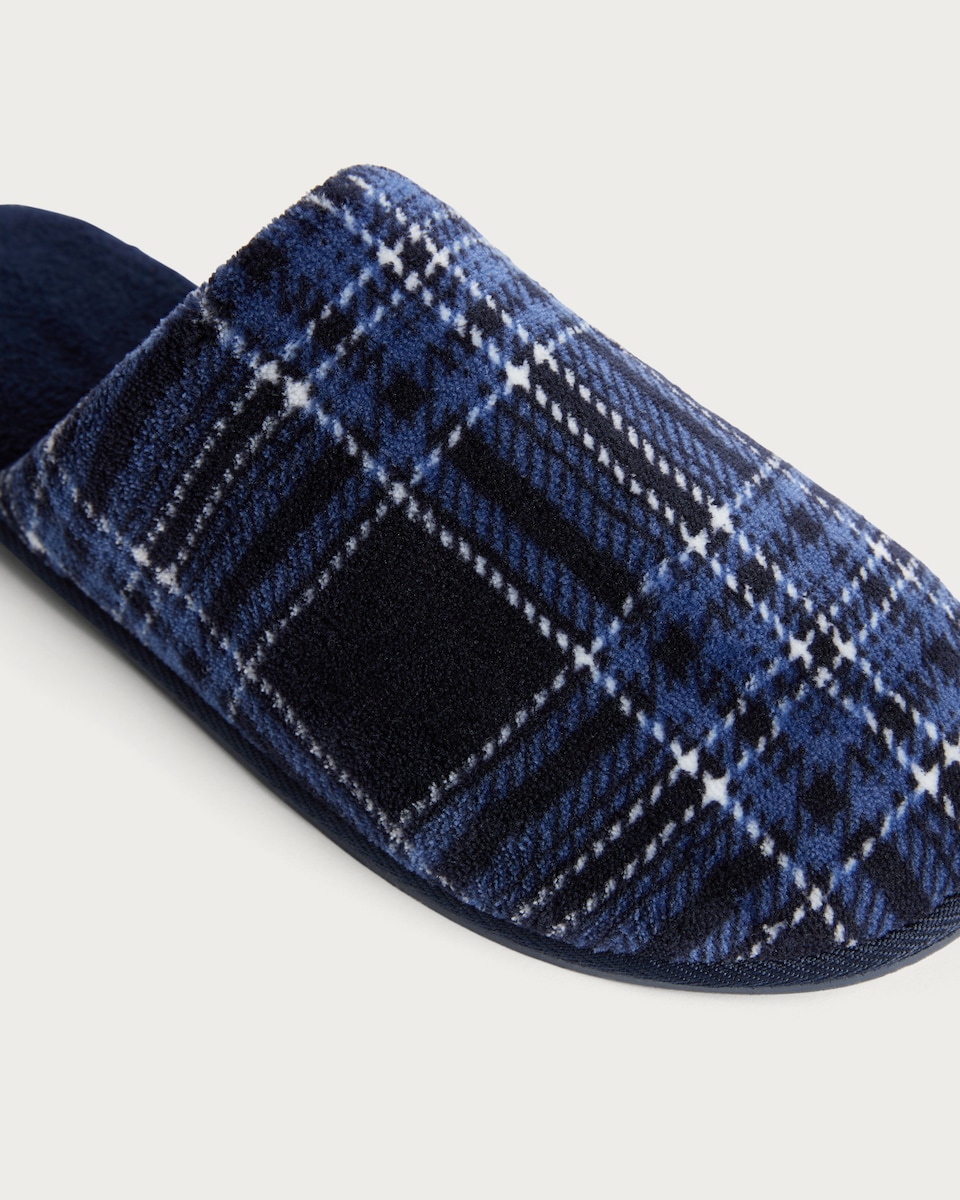 image 1 of F&F Fleece Check Mule Slippers in Multi Blue