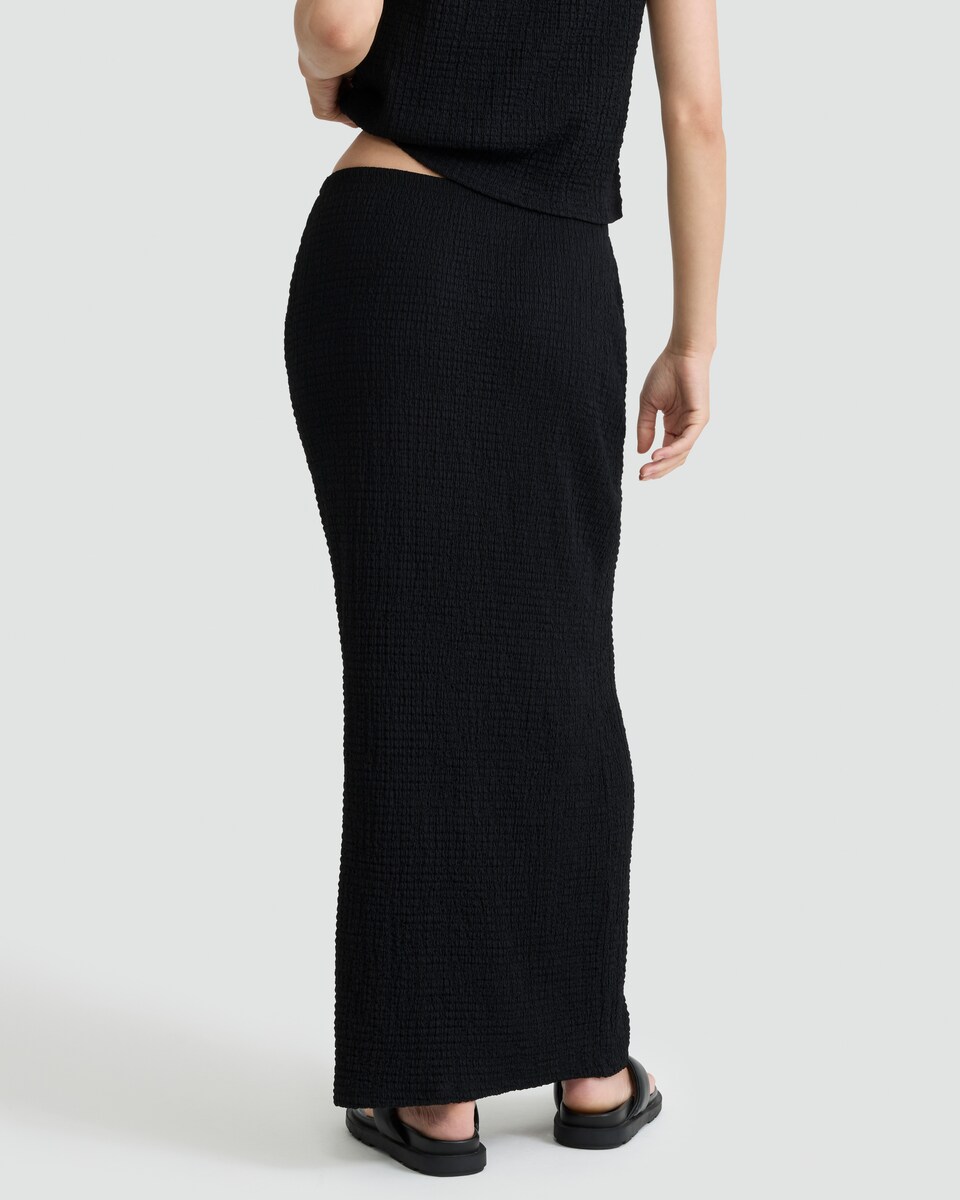 image 1 of F&F Textured Drawstring Bubble Midi Skirt in Black