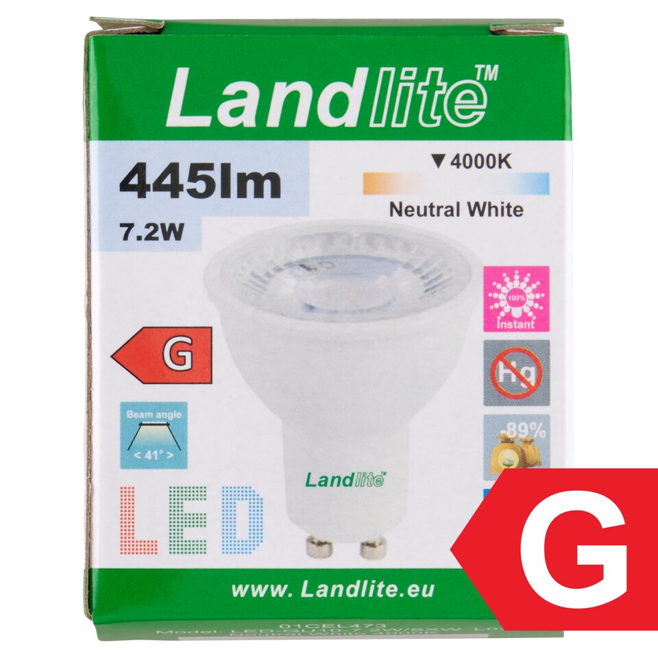 Landlite GU10 445 lm 7,2 W 4000K LED izzó  1. kép