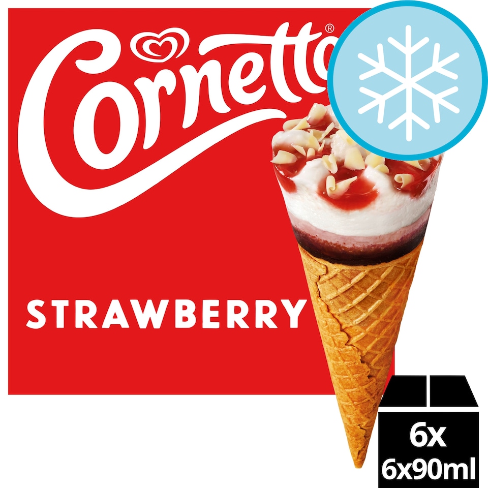 image 1 of Cornetto Strawberry Ice Cream Cones 6x90ml