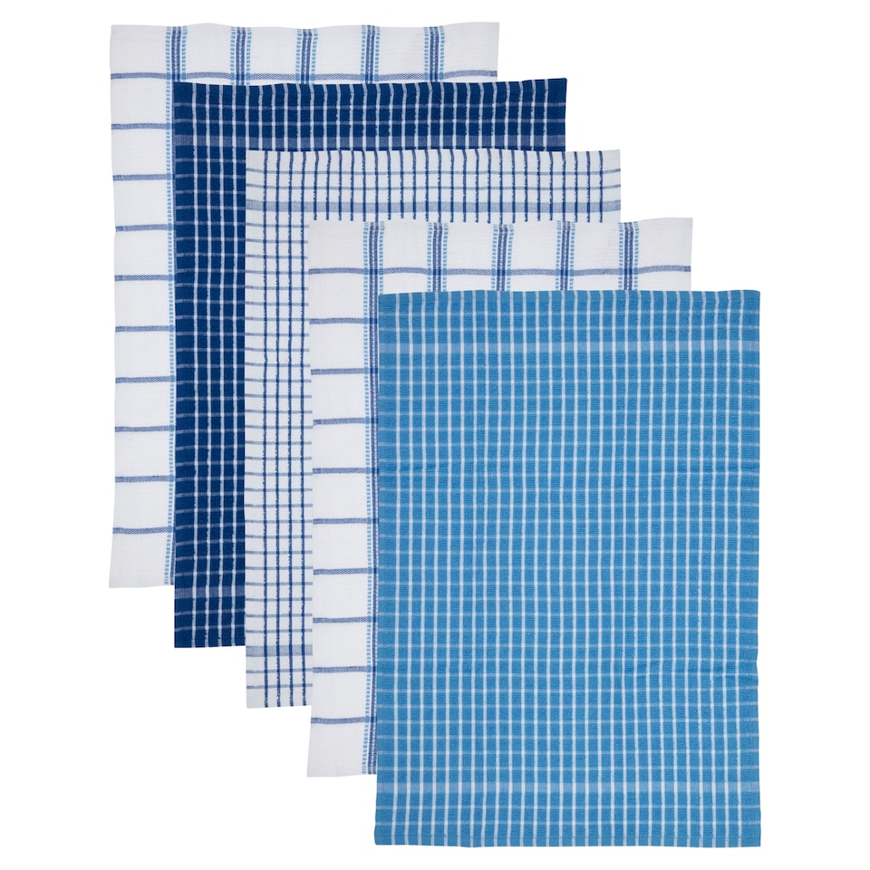 image 1 of Tesco Recycled Cotton Terry Tea Towel 5 Pack Blue