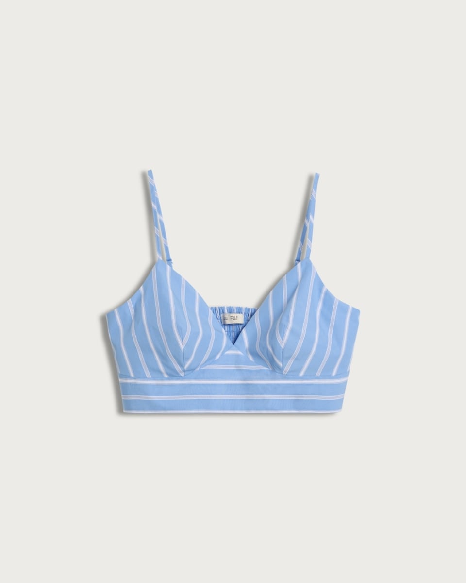 image 1 of F&F Pure Cotton Poplin Stripe Co-ord Bralette in Multi Blue