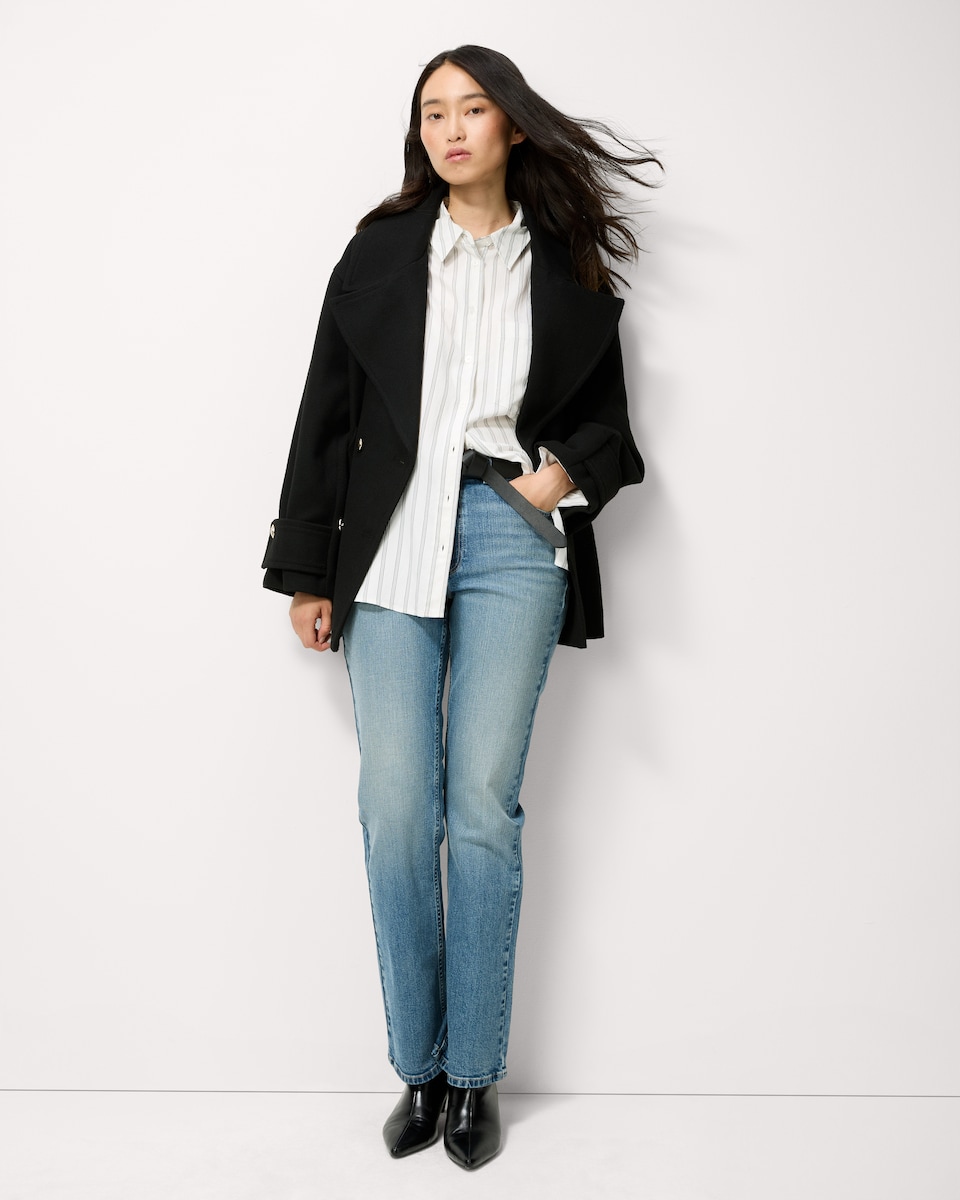 image 1 of F&F Double Breasted Formal Pea Coat in Black
