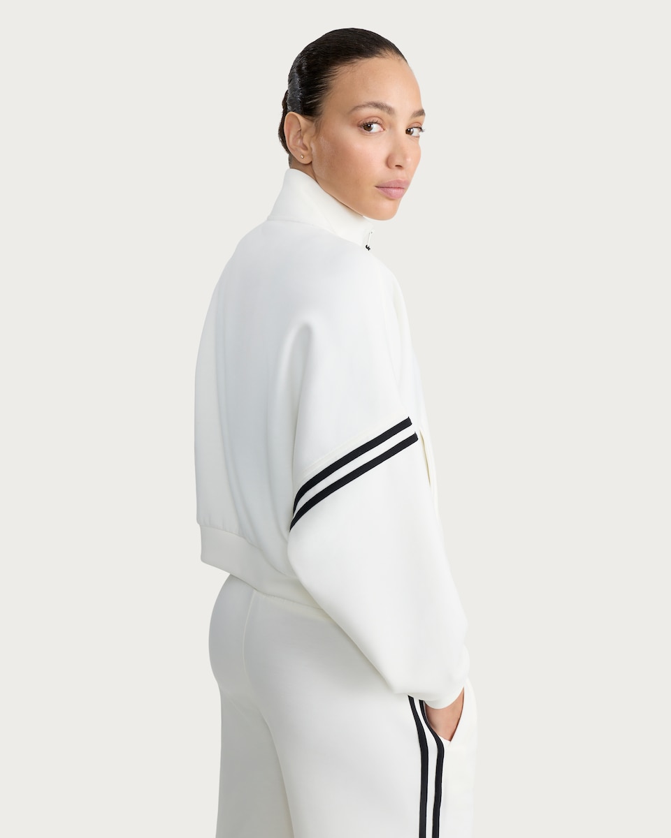 image 1 of F&F Active AFTERCLASS Side Stripe Zip Through Sweatshirt in Cream
