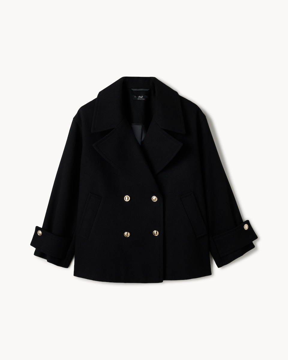 image 1 of F&F Double Breasted Formal Pea Coat in Black