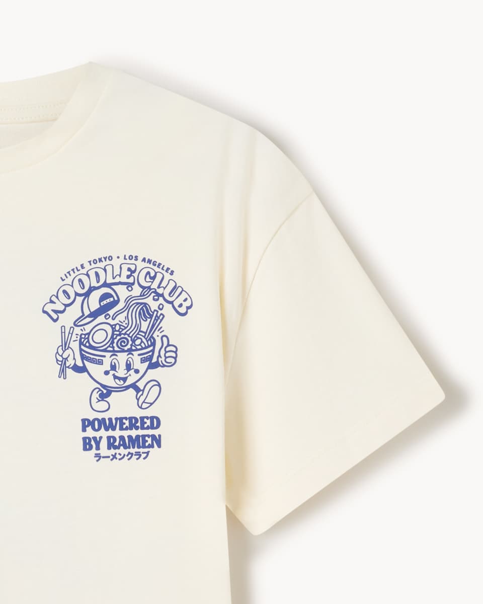 image 1 of F&F Boys Pure Cotton Noodle Club T-Shirt in White