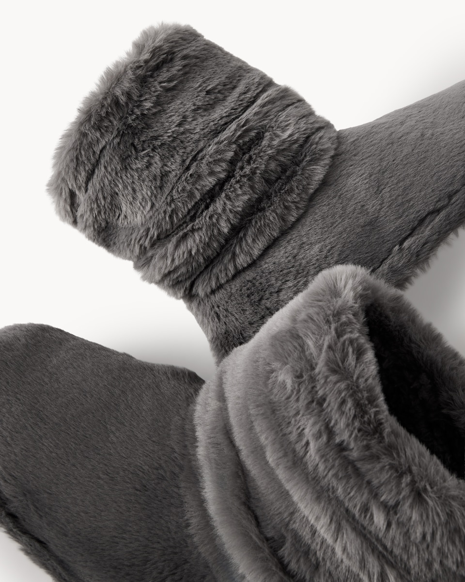 image 1 of F&F Faux Fur Boot Slippers in Grey