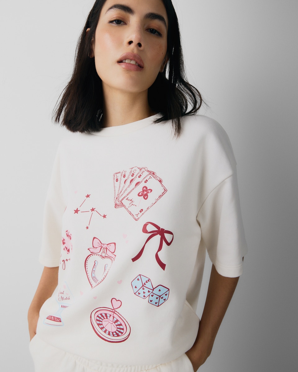 image 1 of F&F Cotton Rich Dice Pyjama Set in Cream