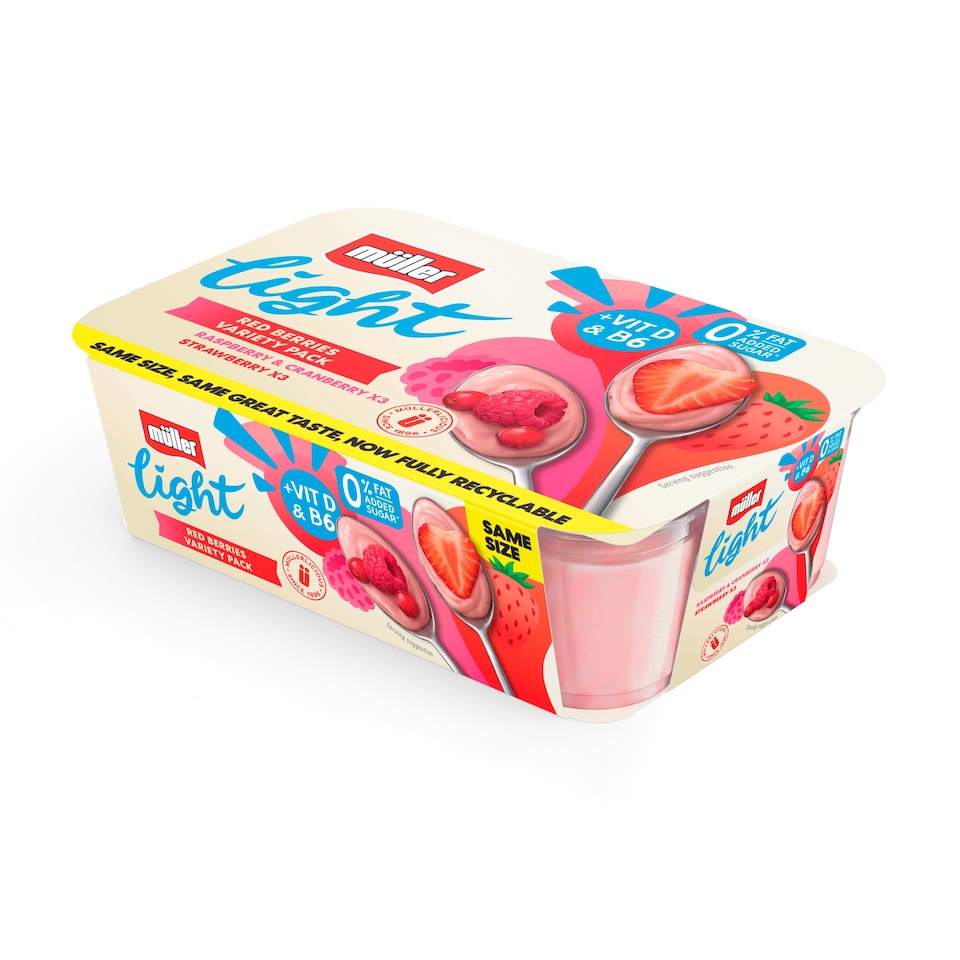 image 1 of Muller Light Fat Free Red Berries Yogurt Variety Pack 6x140g