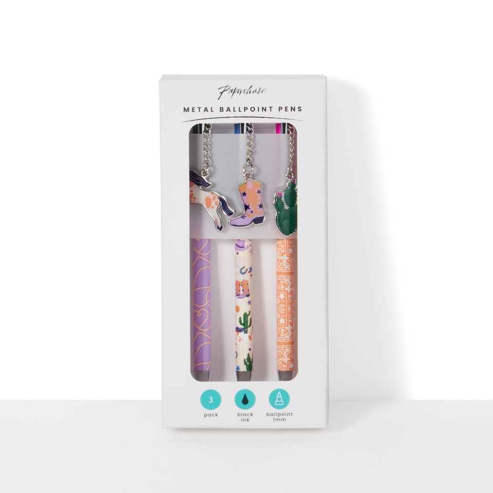 image 1 of Paperchase Rodeo Stars 3 Pack Metal Charm Pens