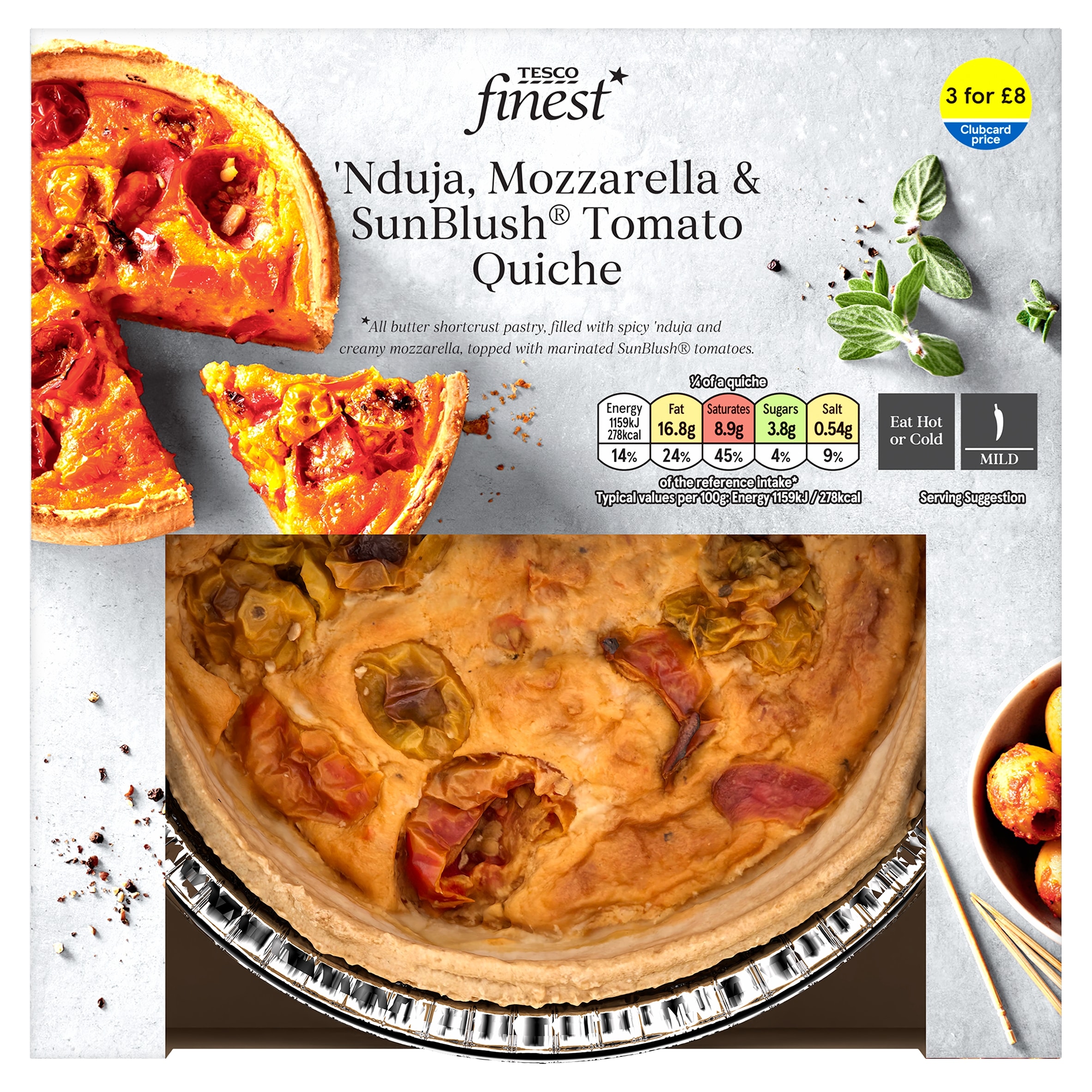 Tesco Finest Nduja, Mozzarella & Sunblush Tomato Quiche 400g