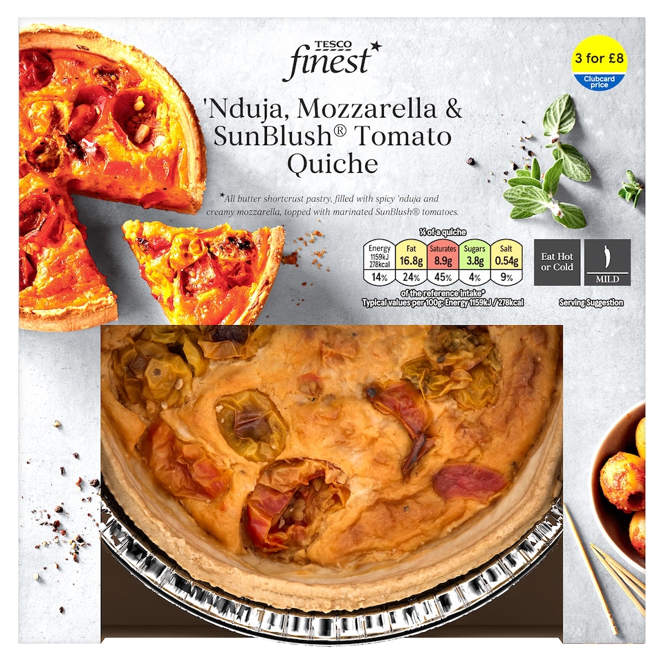 Tesco Finest Nduja, Mozzarella & Sunblush Tomato Quiche 400g