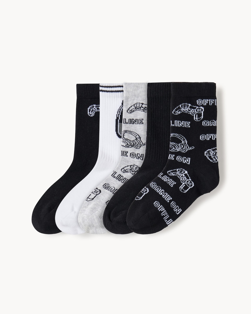 F&F Boys 5-Pack Cotton Rich Gaming Ankle Socks in Multi