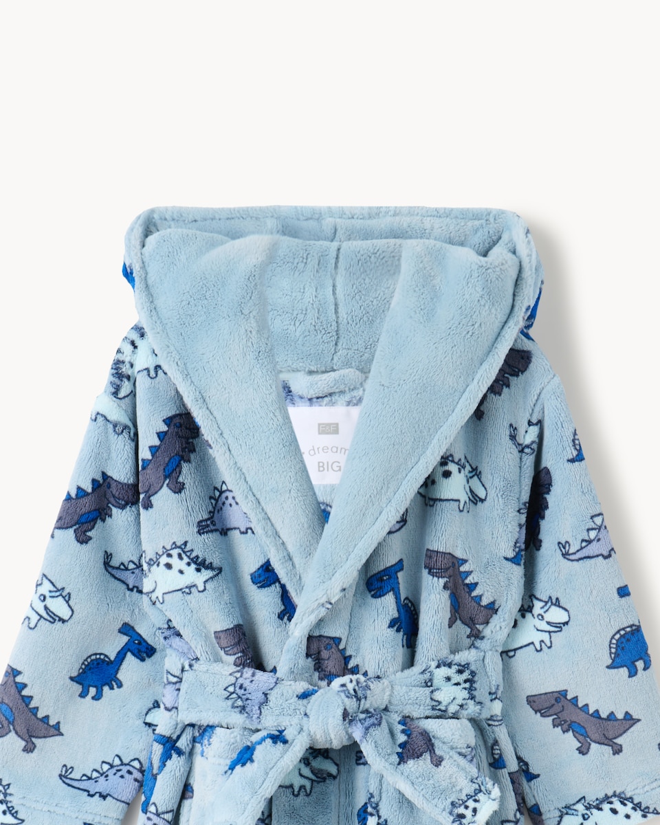 image 1 of F&F Boys Dinosaur Hooded Dressing Gown in Blue