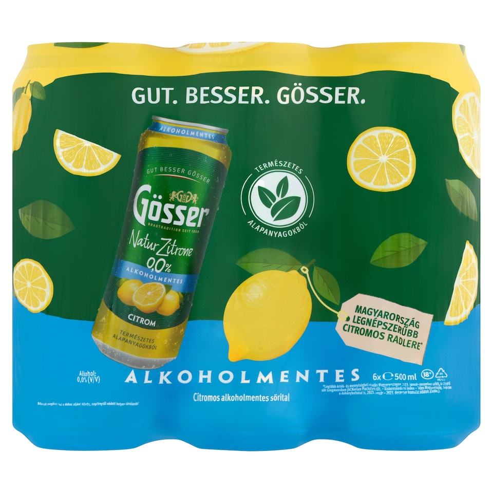 Gösser Natur Zitrone citromos alkoholmentes sörital 0,0% 6 x 500 ml