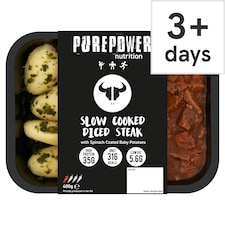 PUREPOWER NUTRITION SLOW COOKED DICED STEAK WITH SPINACH COATED BABY POTATOES 400G
