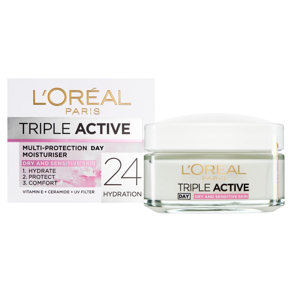 image 1 of L'Oreal Paris Triple Active Day Moisturiser Dry and Sensitive Skin 50ml
