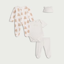 F&F Baby 4-Piece Pure Cotton Teddy Set in White