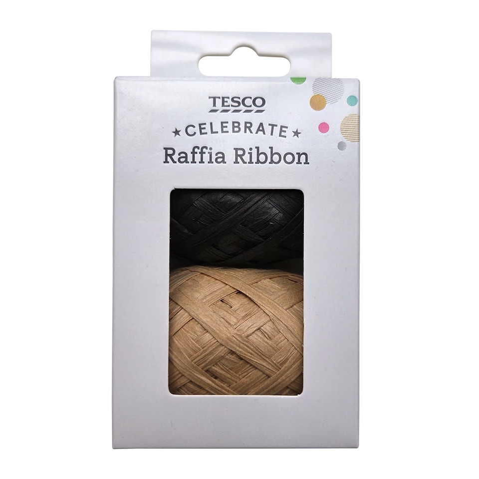 Tesco Kraft & Black Raffia 2pk