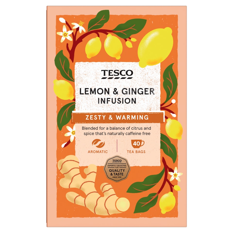 Tesco Lemon & Ginger 40 Tea Bags 80G