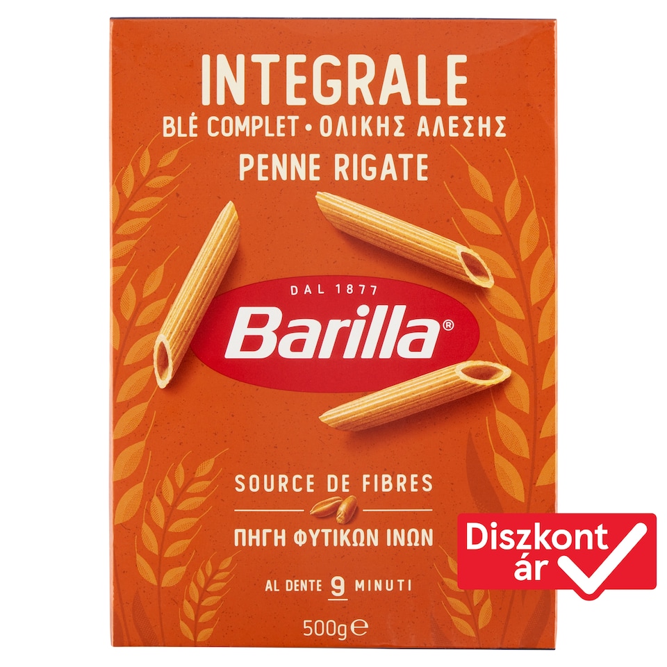 Barilla Penne Rigate teljes kiőrlésű apró durum száraztészta 500 g