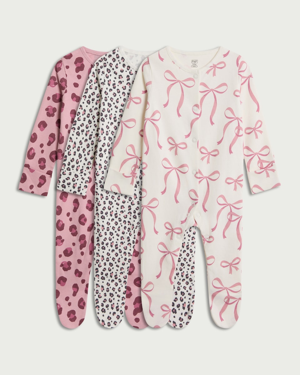 image 1 of F&F Baby 3-Pack Pure Cotton Sleepsuits in Pink