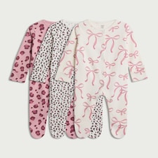F&F Baby 3-Pack Pure Cotton Sleepsuits in Pink