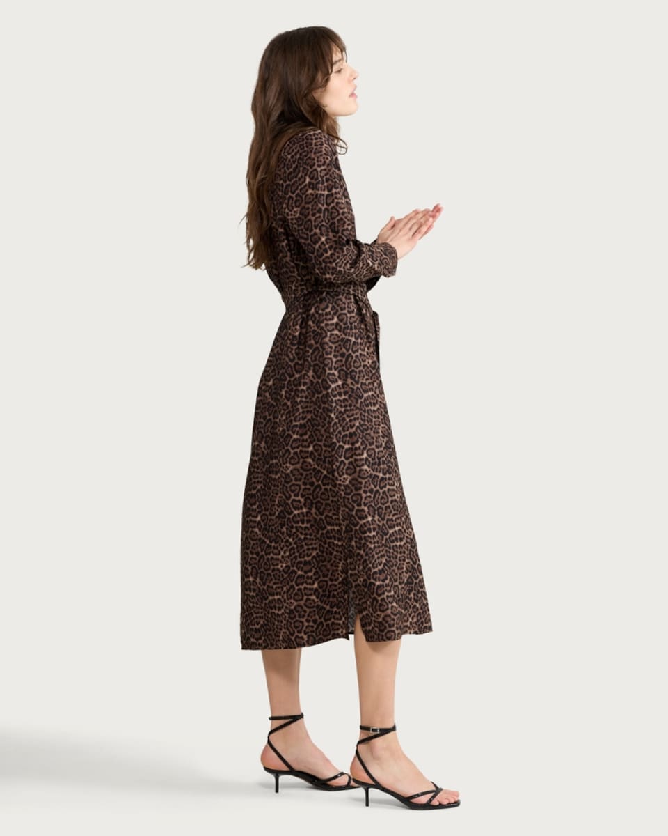 image 1 of F&F Leopard Print Belted Midi Shirt Dress in Multi Brown