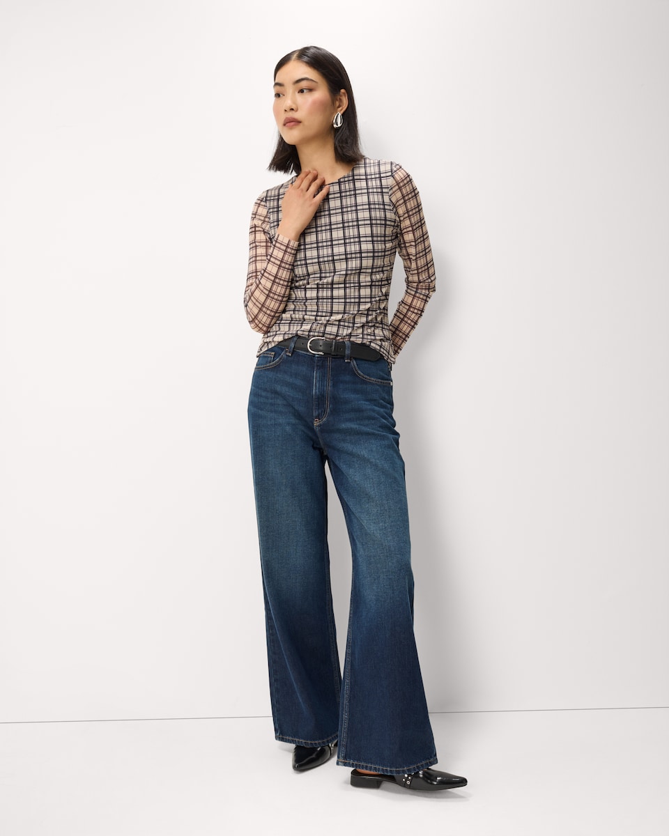 image 1 of F&F Mesh Checked Top in Chocolate