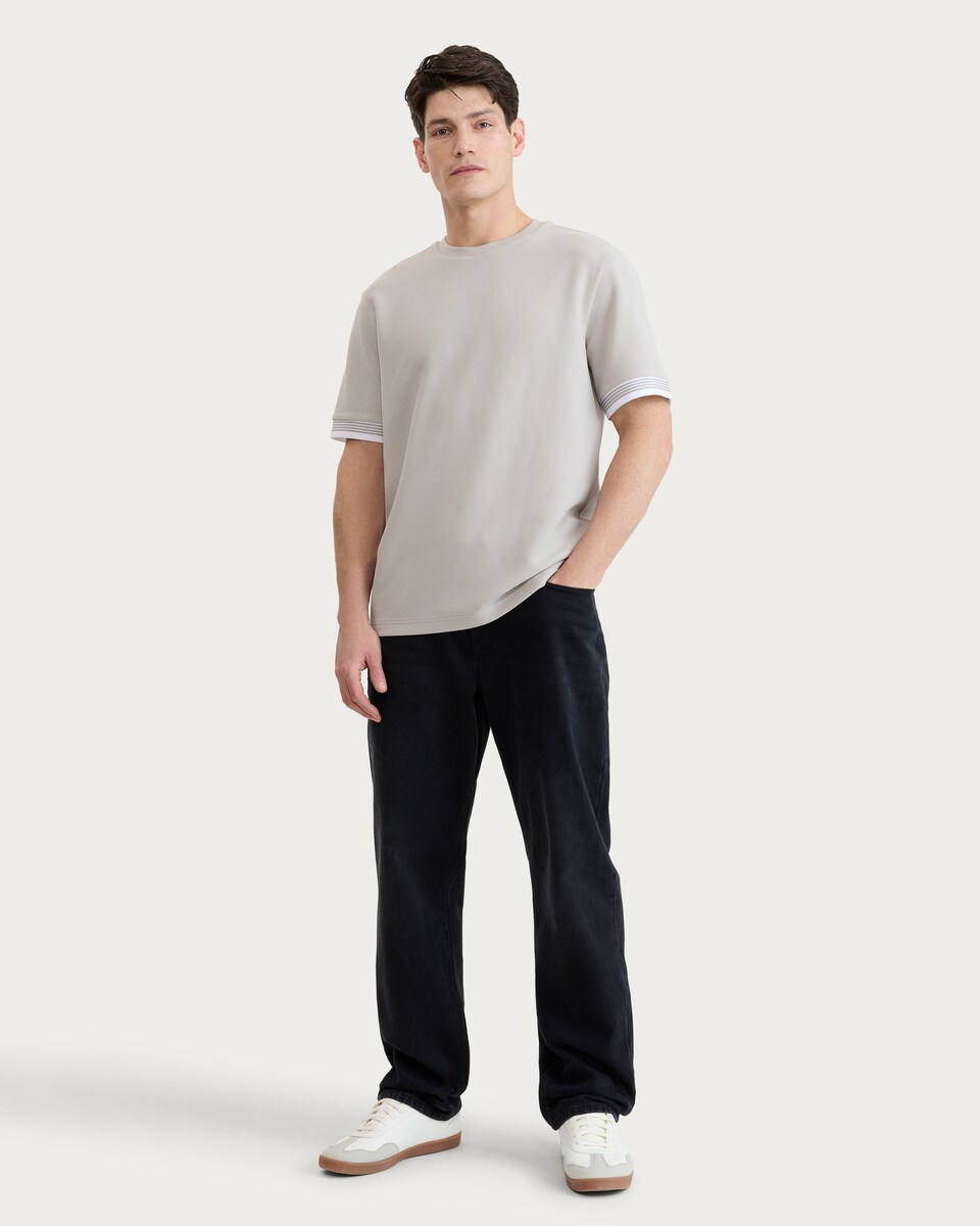 image 1 of F&F Textured Stripe Print Short Sleeved T-Shirt in Stone