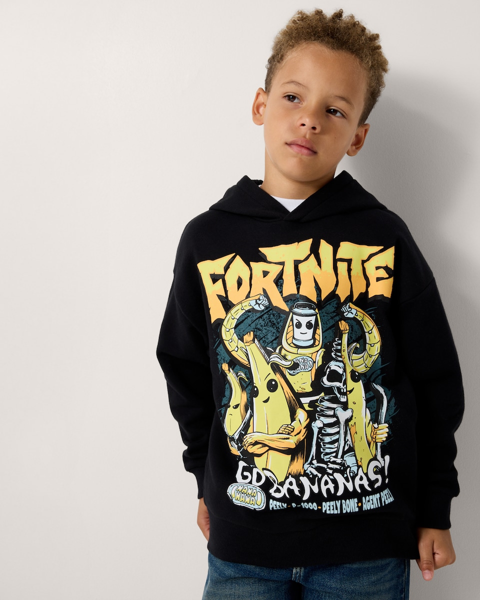 image 1 of Fortnite Cotton Rich Printed Hoodie in Black