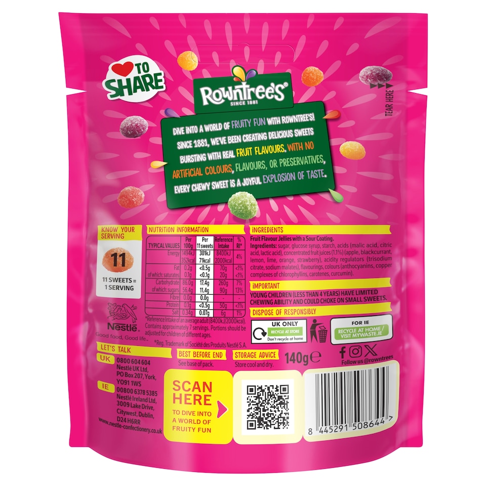 image 1 of ROWNTREES Jelly Tots Tangy Sweets Sharing Bag 140g