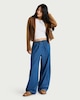 image 1 of F&F High Rise Barrel Leg Drawstring Jeans in Blue