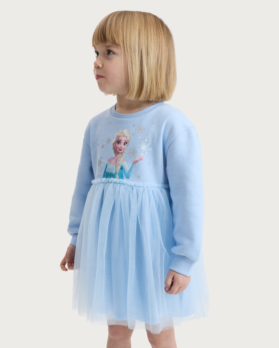 image 1 of Disney Frozen Elsa Cotton Rich Long Sleeved Sweatdress in Blue