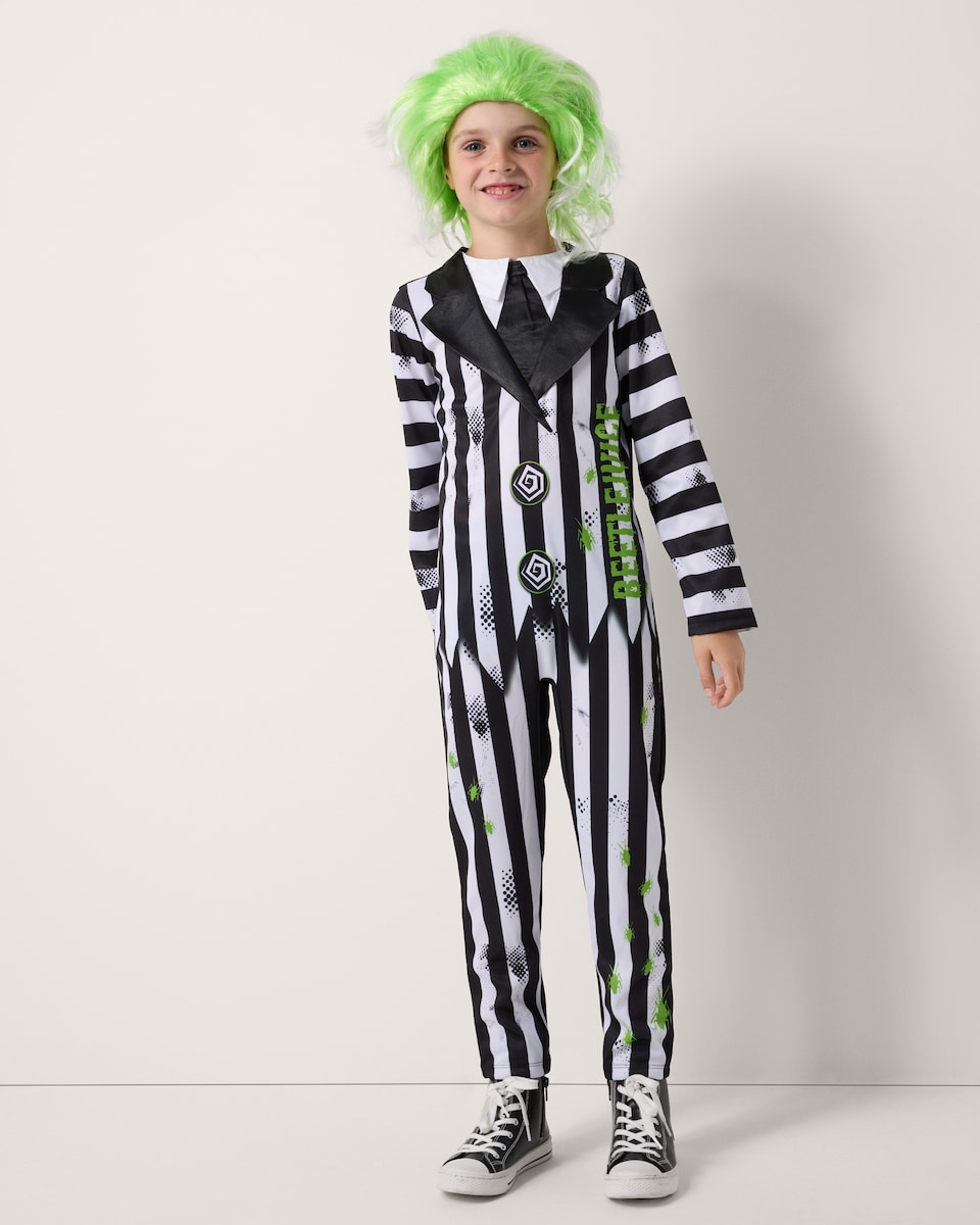 image 1 of Beetlejuice 2-Piece Fancy Dress Costume in Multi Black White