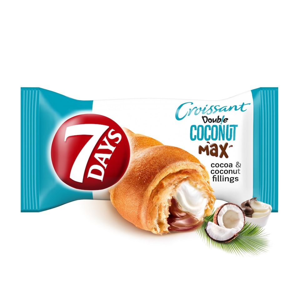 7DAYS Double Coconut Max croissant kakaós töltelékkel és kókuszos töltelékkel 80 g
