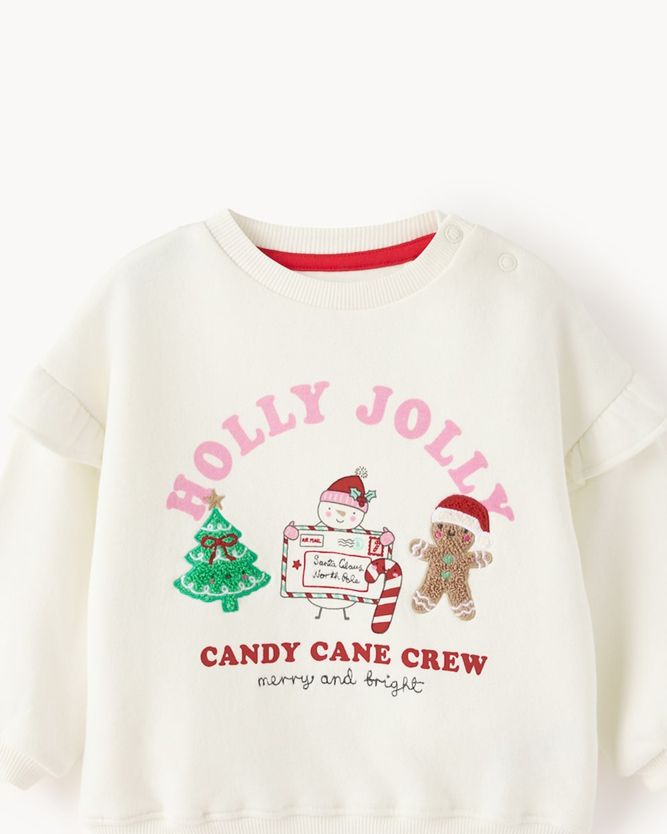 image 1 of Christmas Baby Cotton Rich Sweatshirt and Leggings Set in Pink