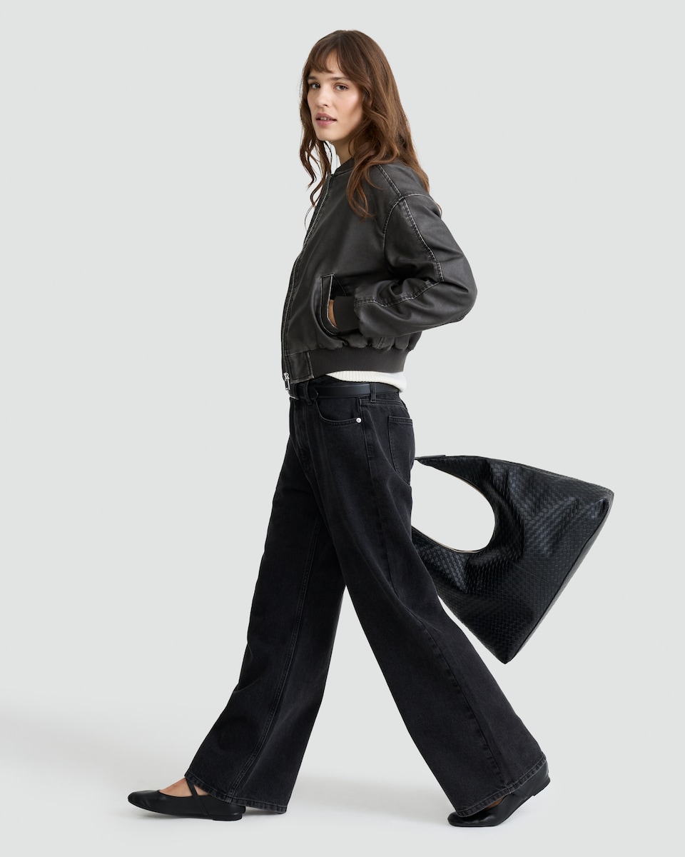 image 1 of F&F Faux Leather Bomber Jacket in Brown