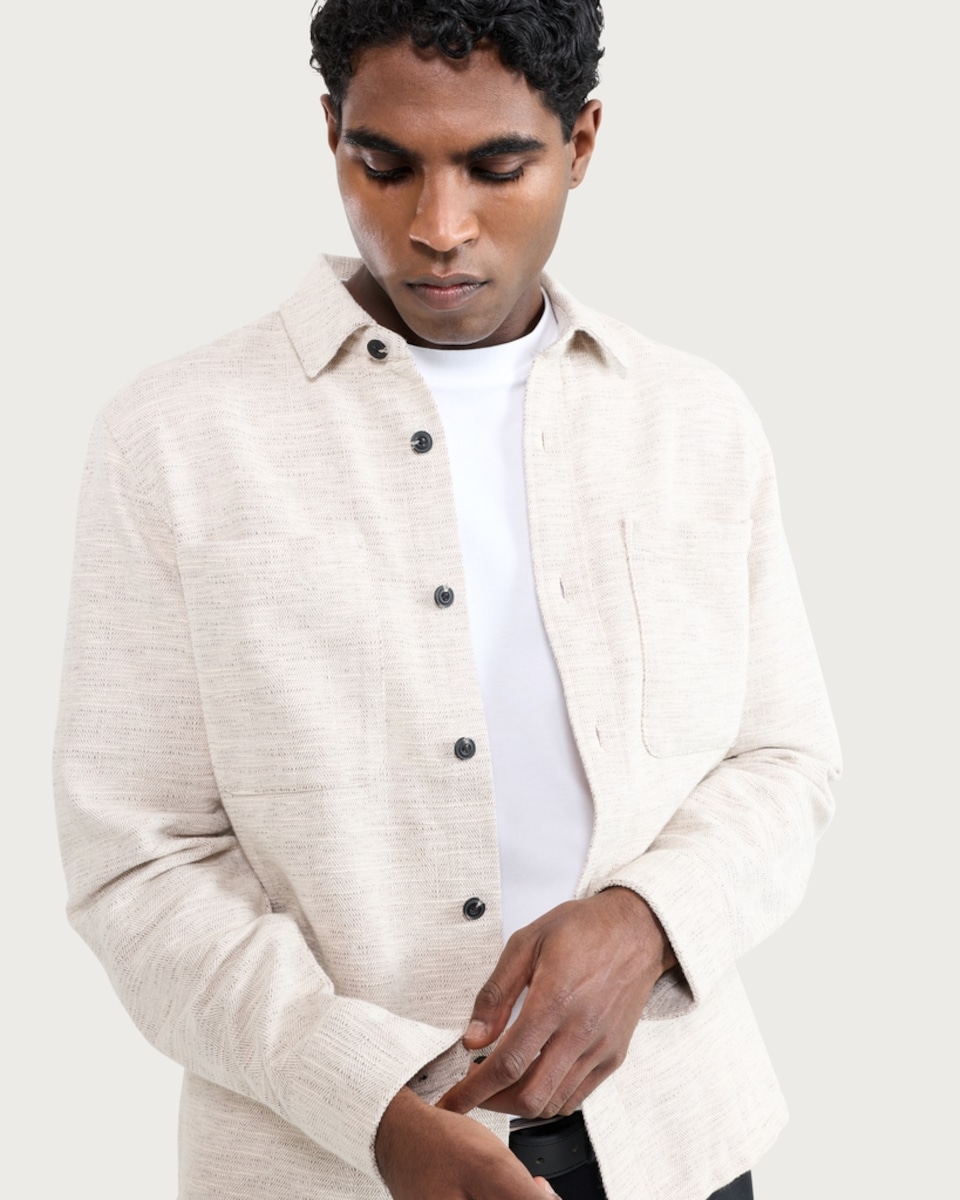 image 1 of The F&F Edit Cotton Rich Textured Long Sleeved Shacket in Cream