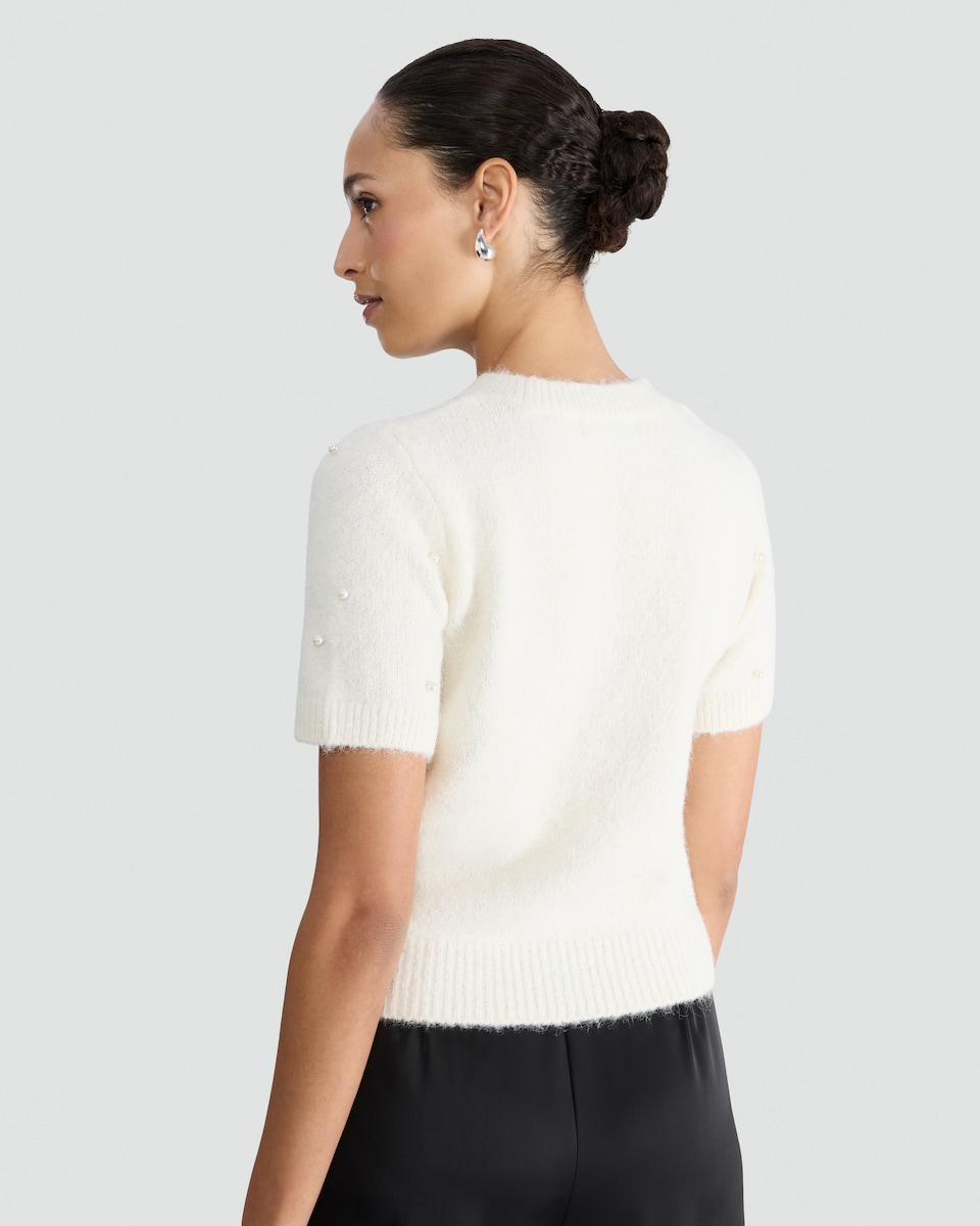 image 1 of F&F Textured Pearl Embellished Jumper with Wool in Cream