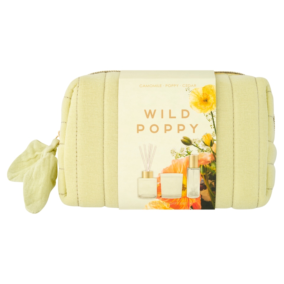 F&F Home Floral Bouquet Wild Poppy  Washbag Gift Set - 1 x 60g votive 1 x 40ml diffuser & 30ml Room Spray
