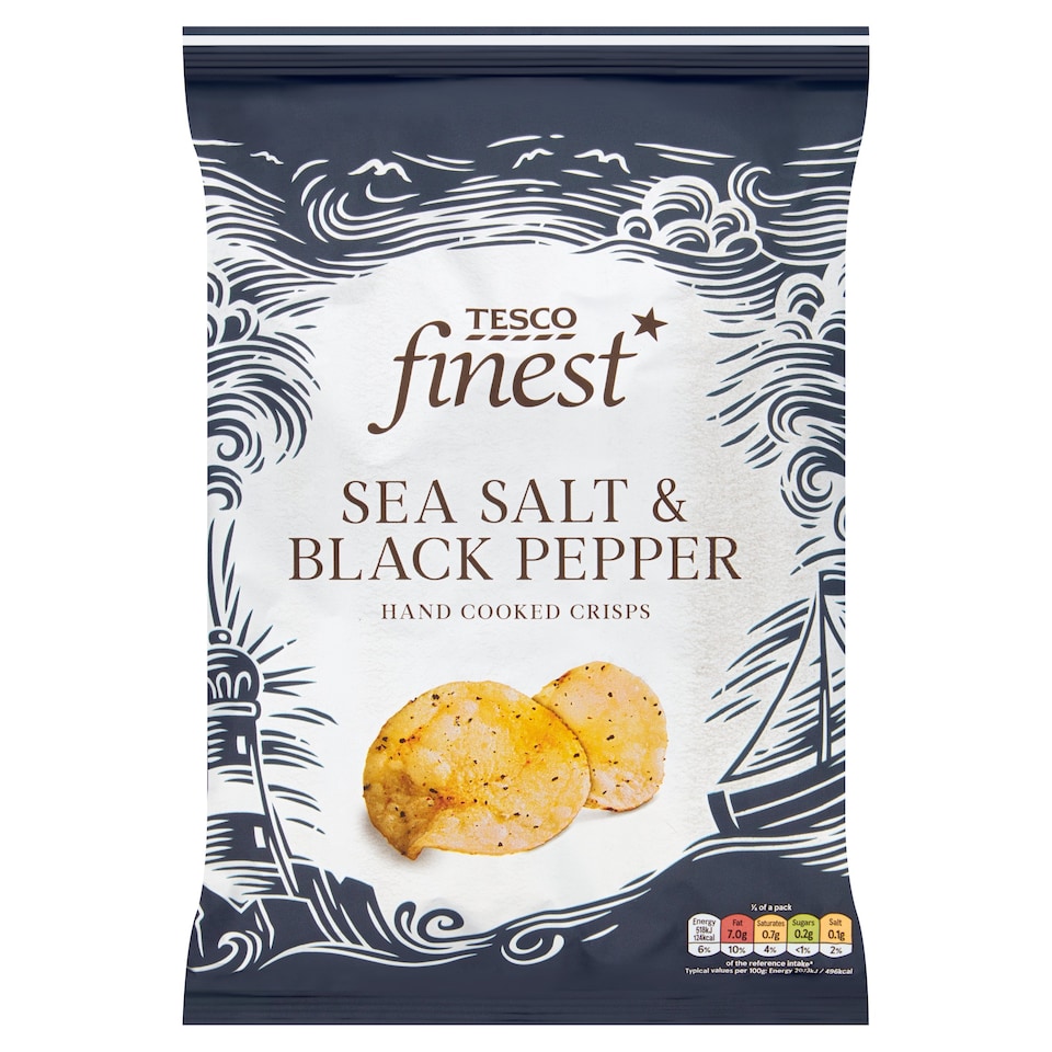 Tesco Finest Hand Cooked Crisps - Sea Salt & Black Pepper 150g