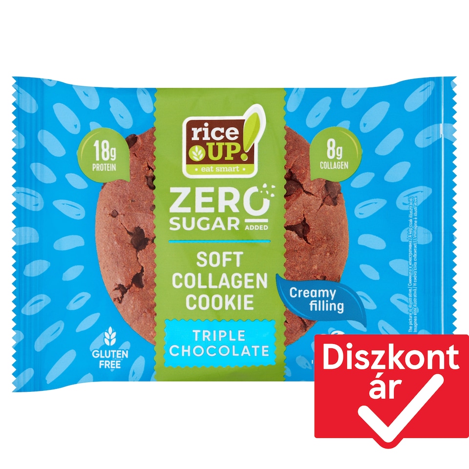 RiceUp! Zero kollagénes fehérje keksz tripla csokoládé ízű töltelékkel, hozzáadott cukor nélkül 60 g  1. kép
