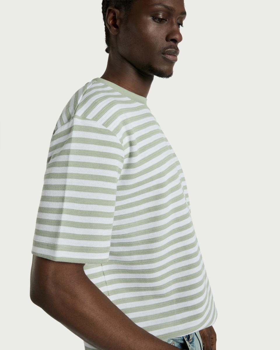 image 1 of F&F Cotton Rich Striped Short Sleeved T-Shirt in Green
