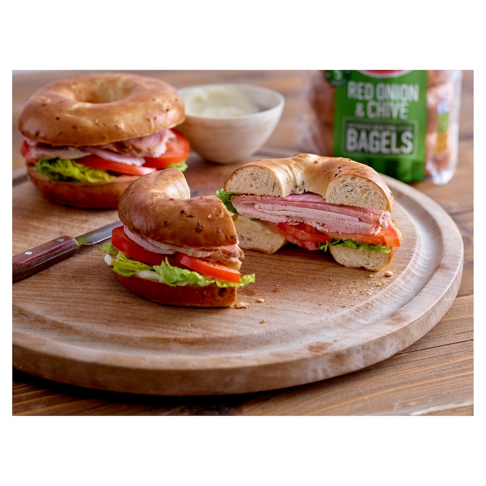 image 1 of New York Bakery Co Red Onion & Chive Bagels 5 Pack