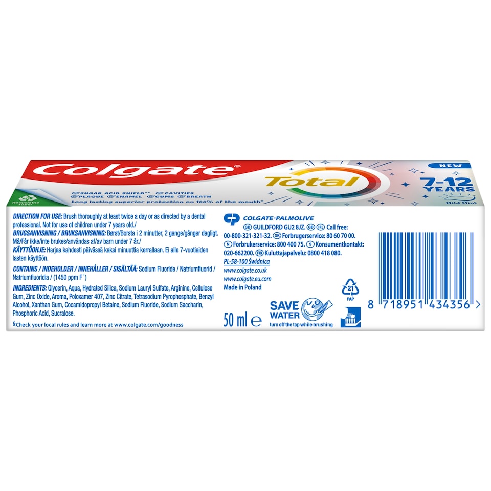 image 1 of Colgate Total Kids Toothpaste - Mild Mint 7-12 Years 50ml